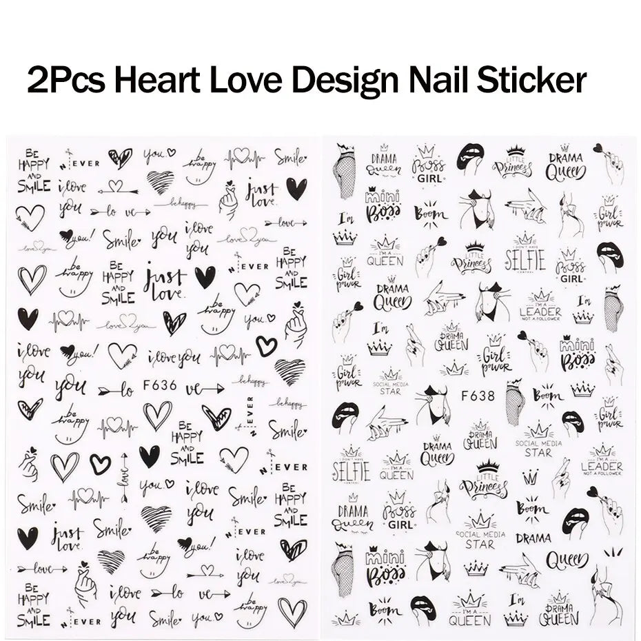 2pcs Heart Love Design 3D Nail Art