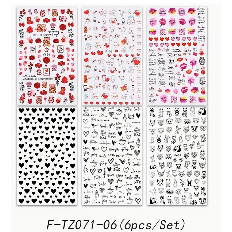 6PCS 3D Valentines Day Nail Art